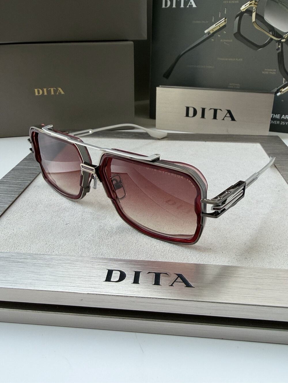DITA HYPERLUX-1000 DTS470-03 Ruby Cocoa Bean Silver Burgundy Gradient Sunglasses